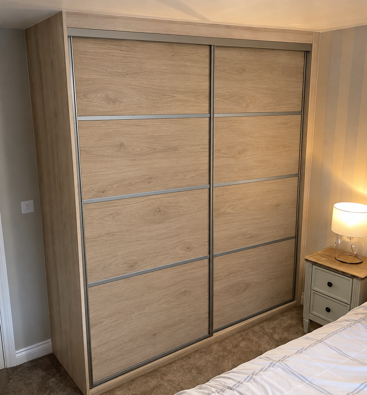 Solid panel doors colour matched to the bedroom walls in Merthyr Tydfil