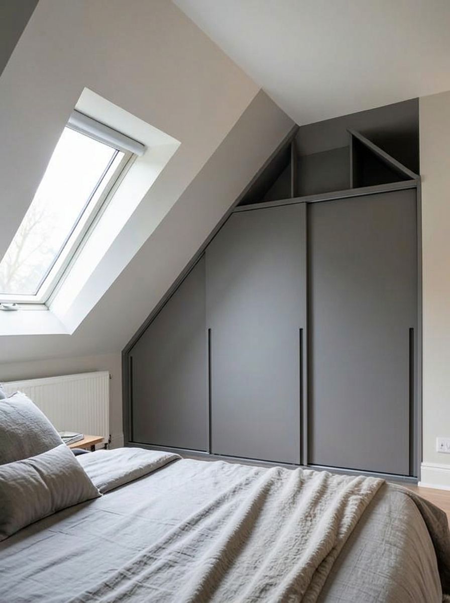Fitted sliding wardrobes with mirrored doors in a South Wales bedroom